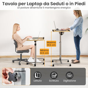 Tavolino Regolabile in Altezza, Tavolino da Computer per Letto e Divano, Tavolo Servitore Porta PC con Ruote