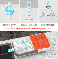Scolapiatti Estensibile, Gocciolatoio Scolapiatti Regolabile con Portaposate Staccabile Griglia in Acciaio Inox e Barrette Verticali, con Drenaggio Automatico