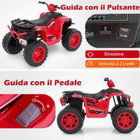 24V Quad Elettrico per Bambini, Macchina Elettrica Cavalcabile con Musica Radio Luci a LED, Avvio Lento, Velocità Fino a 5km/h, per Bambini 3-8 Anni (Rosso)