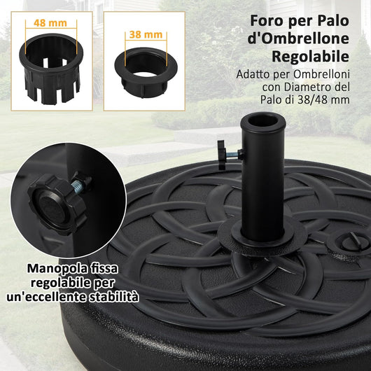 Base Ombrellone Rotonda Riempibile, Base per Ombrellone da Giardino da Riempire di Acqua/Sabbia, Pesi per Ombrelloni con Palo 38/48 MM da Giardino Terrazzo (Modello3 (23L))