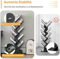 Libreria ad Albero in Legno, Scaffale a 10 Ripiani con Cassetto, Portaoggetti Autoportante per Soggiorno, Studio e Ufficio, 38 x 21,5 x 149,5 cm (Nero)