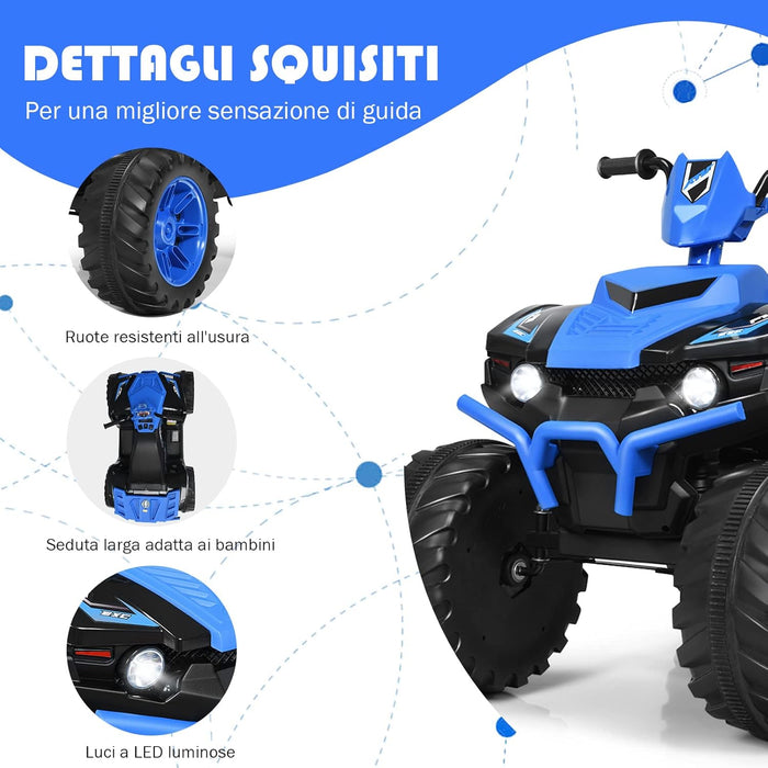 12 V Quad Elettrico per Bambini, Auto Elettrica Cavalcabile con Luci LED e Musica, Velocità Fino a 5km/h, per Bambini 3-7 Anni (Blu)