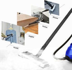 2000W Pulitore a Vapore con 19 Accessori e Serbatoio da 1,5L, Vapore per Tappeti, per Pulizie Profonde Pavimenti Finestre e Macchine (blu)