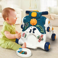 3 in 1 Primi Passi Cavalcabile Spingibile, Giocattolo Educativo con Musica e Luci, con 4 Ruote Antiscivolo, Ideale per Bambini 6-36 Mesi (Blu)