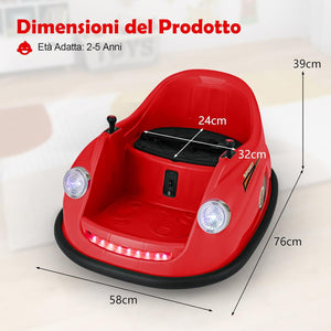12V Auto Elettrica per Bambini con Telecomando, Autoscontro Elettrico con Luci LED Musica e Rotazione a 360°, Macchina Cavalcabile per Bambini 2-5 Anni (Rosso)