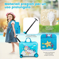 Valigia Cavalcabile per Bambini, 18" Valigia+ 12" Zaino,2 Pezzi, Trolley Bambini Bagaglio a Mano con Ruote Girevoli e Maniglia Retrattile, 2 Cingie Multiuso (Modello 2)