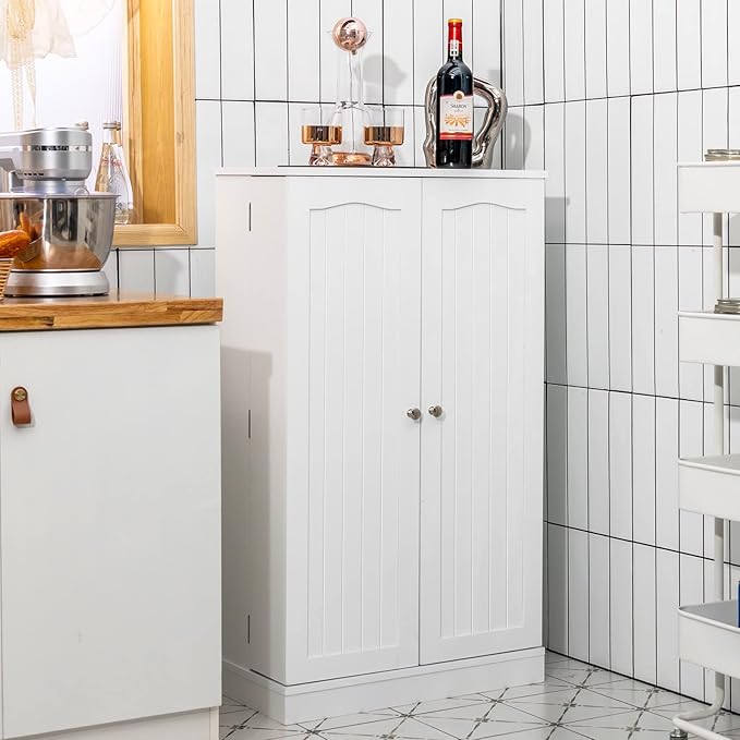 Armadietto Dispensa Alto 104 cm, Mobiletto da Cucina con Ante e Ripiani Regolabili, Credenza Autoportante per Sala da Pranzo, Soggiorno, Camere da Letto, 59 x 30 x 104 cm (Bianco)