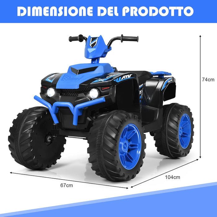12 V Quad Elettrico per Bambini, Auto Elettrica Cavalcabile con Luci LED e Musica, Velocità Fino a 5km/h, per Bambini 3-7 Anni (Blu)