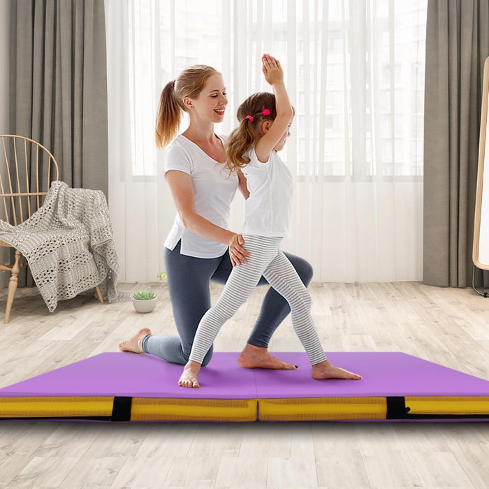 Tappetino FitnessPieghevole, Materassino per Ginnastica e Acrobatica con Rivestimento in Pelle Sintetica e Maniglie, per Esercizi a Casa per Yoga, Stretching e Pilates