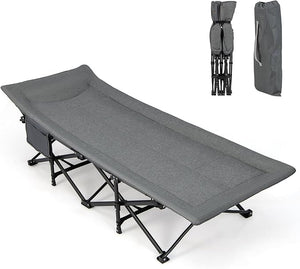 Brandina da Campeggio, Letto da Campeggio con Cuscino e Poggiatesta, Tappetino a Doppio Strato, Brandina da Campeggio Portatile per Ufficio, Casa, Carico Fino a 204 kg(grigio)
