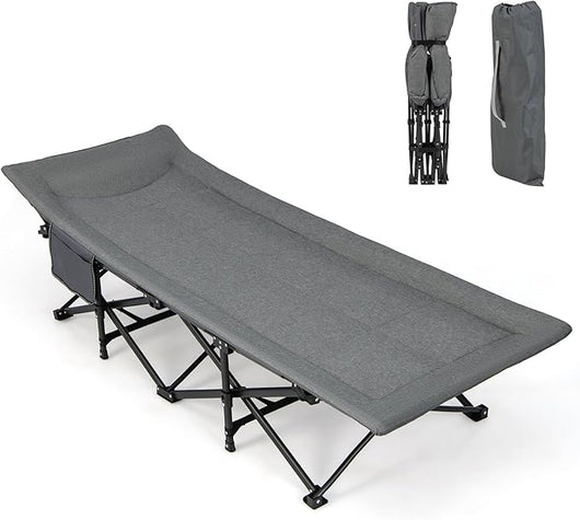 Brandina da Campeggio, Letto da Campeggio con Cuscino e Poggiatesta, Tappetino a Doppio Strato, Brandina da Campeggio Portatile per Ufficio, Casa, Carico Fino a 204 kg(grigio)