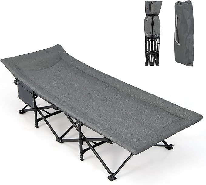 Brandina da Campeggio, Letto da Campeggio con Cuscino e Poggiatesta, Tappetino a Doppio Strato, Brandina da Campeggio Portatile per Ufficio, Casa, Carico Fino a 204 kg(grigio)