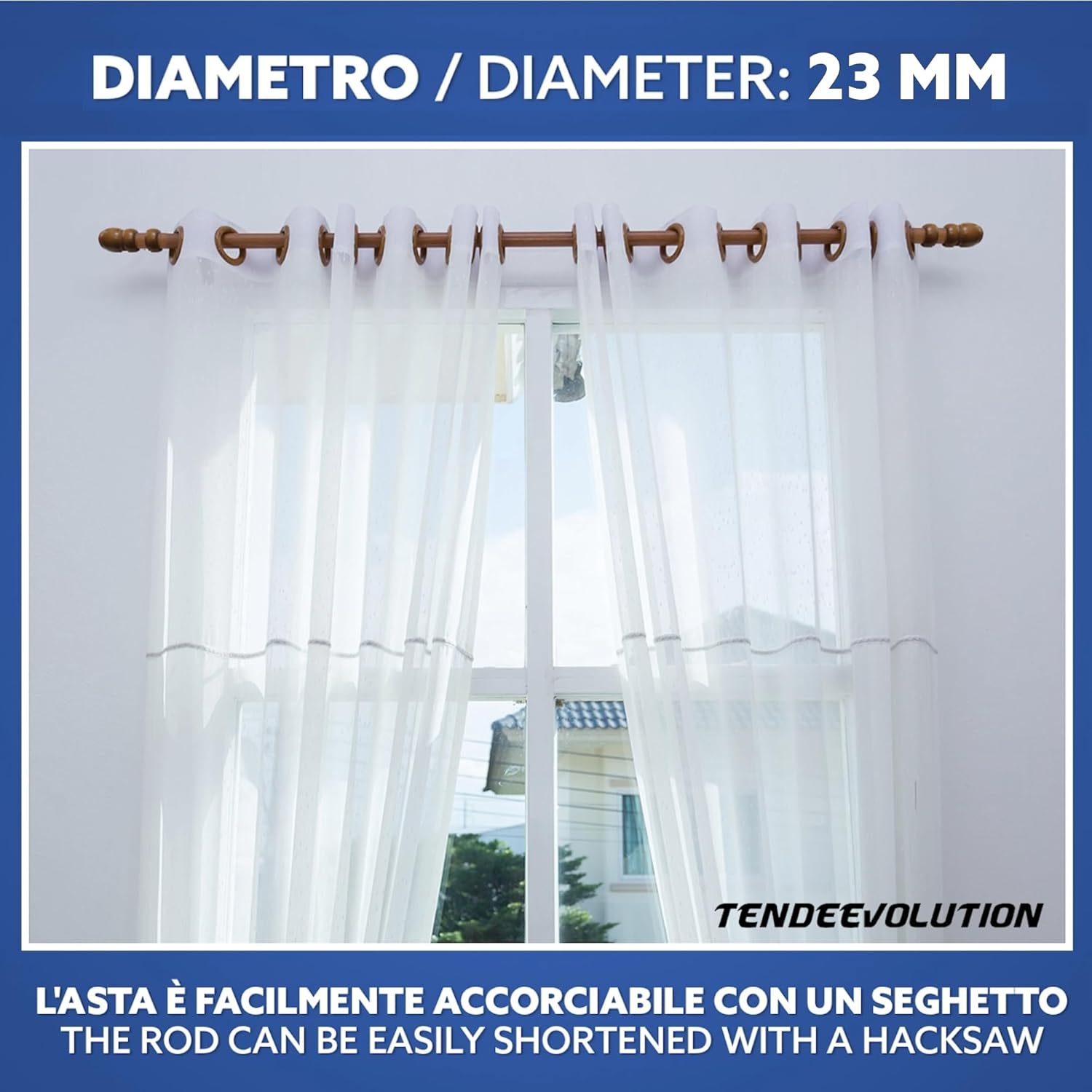 Bastone Tenda in Legno di Alta Qualità, diametro 23 mm a strappo colore olmo lunghezza 100 CM
