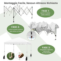 Gazebo Pop-up da Esterno 3 x 3 m, Gazebo Pieghevole con Borsa con Ruote, 8 Picchetti, 4 Ancore, 4 Corde Antivento, 4 Sacchi di Sabbia, Tendone Impermeabile per Eventi Commerciali (Bianco)