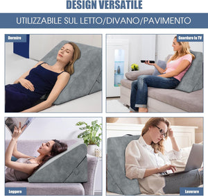 Cuscino a Cuneo per Letto, Cuscino da Lettura Relax e Multiuso, per Gambe Schiena e Ginocchio, con Fodera Lavabile, 55 x 52 x 33 cm
