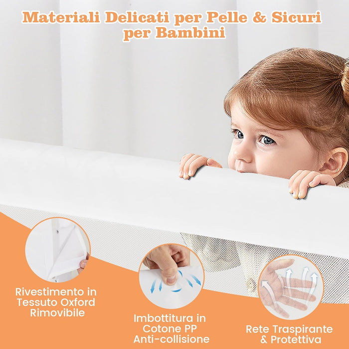 Sponda Letto per Bambini 105/120/150 cm, Barriera di Sicurezza per Neonati, Barriera Letto Pieghevole e Portatile, con Cinghia di Sicurezza (Bianco, 120 x 40 x 42 cm)