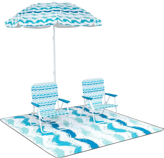 Set di 2 sedie da spiaggia con tappetino e ombrellone, sedie da campeggio portatili con borsa per il trasporto, sedia pieghevole per picnic e spiaggia, portata fino a 150 kg (blu)