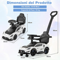 3 in 1 Maserati Auto da Spinta, Auto Scorrevole con 2 Ruote Universali Volante Musicale Paracolpi e Manubrio, Macchina Cavalcabile con Ripostiglio per Bambini 18-60 Mesi (Bianco)