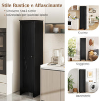 Mobile Bagno 43 x 39,5 x 183 cm, Colonna Bagno con Ante e 4 Ripiani, Armadietto Salvaspazio Alto a Colonna in MDF, per Soggiorno, Cucina e Ufficio (Nero)
