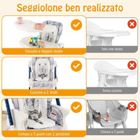 Seggiolone Pappa per Bambini e Neonati, Seggiolone Pieghevole Multifunzione con Ruote, Altezza Regolabile, Poggiapiedi e Schienale, Vassoio Rimovibile, per 6-36 Mesi (Blu)