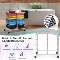 Carrello con 12 Cassetti con Ruote, Ideale per Ufficio e Domestico, 73,5 x 37 x 63 cm (Colorato trasparente)