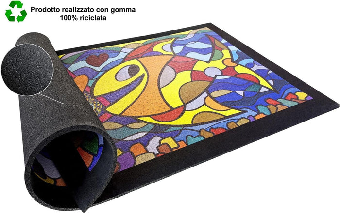 Zerbino Gomma Dipinto Artistico Jack Ottanio Pop Art 40x70 cm Antiscivolo I Love Amalfi (D)