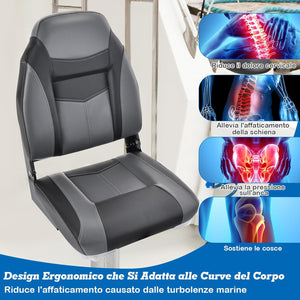 Sedia da Barca, Sedile da Barca Pieghevole con Morbido Cuscino Imbottito, Rivestimento in PVC Impermeabile, 44,5 x 51 x 61 cm (Grigio, 2)