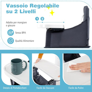 Seggiolone Pieghevole per Bambini, Seggiolone Salvaspazio con Vassoio Regolabile a 2 Livelli, Cintura di Sicurezza, Aperture Regolabili per Gambe, Tasche, per Bambini 6-36 Mesi