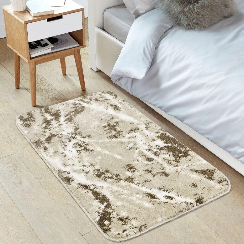 Tappeto Salotto Bagno 60x100 cm Effetto Marmo Arredo Camera Scendiletto Pelo Corto Beige