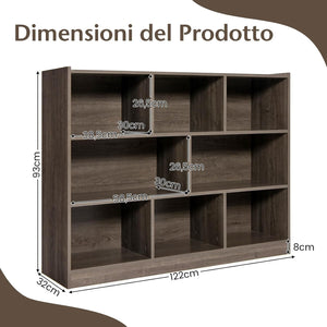 Scaffale Multiuso a 3 Livelli, Mobiletto Espositore Moderno a 8 Cubi, Libreria di Legno per Bambini, Organizer Giocattoli per Camera da Letto, Soggiorno, Studio (Grigio)