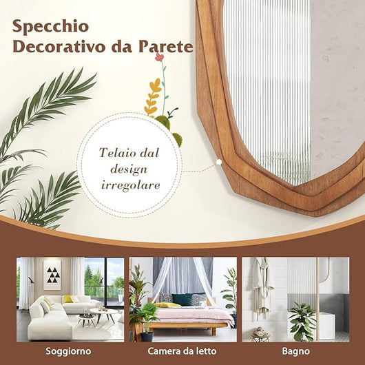 Specchio da Parete Irregolare 89,5 x 66 cm, Specchio Decorativo in HD con Cornice Rustica, Design Astratto, per Bagno Soggiorno Ingresso Sala da Pranzo (89,5 x 66 CM)