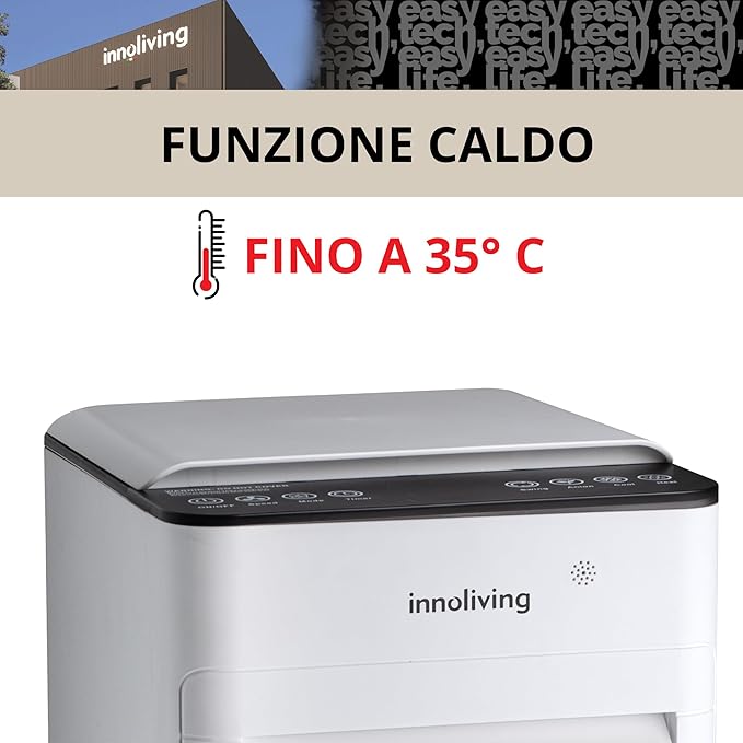 Innoliving Raffrescatore d’Aria Caldo/Freddo 7 Litri INN-508NEW, con Funzione Calore, Pannello Touch, Display Digitale, Telecomando, 3 Velocità, Oscillazione 140°, Serbatoio Removibile