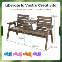 Panchina da Giardino in Legno, Panca Abete 2 o 3 Posti, 160 x 64 x 86 cm, Tavolino Convertibile in Seduta, Panca per Veranda, con Schienale, Braccioli, Portata 300 kg