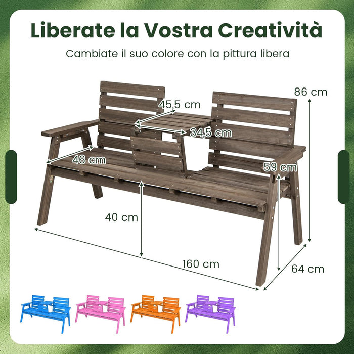 Panchina da Giardino in Legno, Panca Abete 2 o 3 Posti, 160 x 64 x 86 cm, Tavolino Convertibile in Seduta, Panca per Veranda, con Schienale, Braccioli, Portata 300 kg