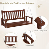 Altalena da Giardino in Legno per 3 Persone, Panchina Sospese in Legno con Capacità di Peso di 360 kg, Sedia a Dondolo per Giardino, Cortile (168 x 65 x 63 cm, Marrone)