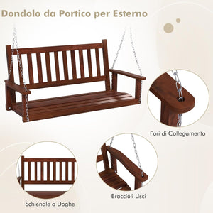 Altalena da Giardino in Legno per 3 Persone, Panchina Sospese in Legno con Capacità di Peso di 360 kg, Sedia a Dondolo per Giardino, Cortile (168 x 65 x 63 cm, Marrone)