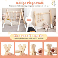 Palestrina per Bambini, Palestrina con Giocattoli per Dentizione Sviluppo Cerebrale Stimolazione Sensoriale, Pieghevole, in Legno, per Bambini 3+ Mesi (Bianco)