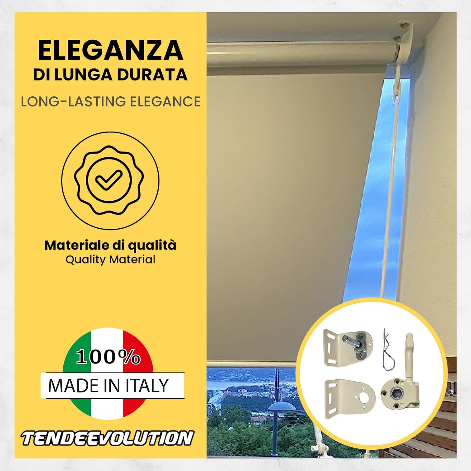 Coppia Supporti Tenda da Sole a Caduta | Avorio | Inclusi Arganello & Perno Estraibile