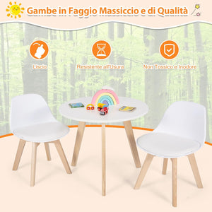 Set Tavolo e Sedie Bambini 3 Pezzi, Tavolino Rotondo per Bambini con 2 Sedie Imbottite, Mobili Cameretta per Bambini da 3 a 8 Anni