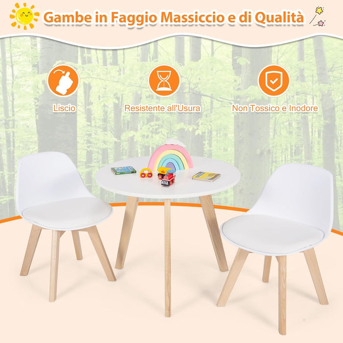 Set Tavolo e Sedie Bambini 3 Pezzi, Tavolino Rotondo per Bambini con 2 Sedie Imbottite, Mobili Cameretta per Bambini da 3 a 8 Anni