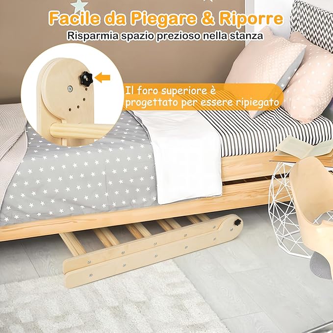 3 in 1 Set da Arrampicata per Bambini, Giocattoli da Arrampicata Triangolari Pieghevoli, Altezza Regolabili, con Scivolo/Rampe da Arrampicata, Carico 60 kg (Naturale)