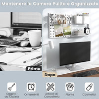 Kit 2 Pannelli Portaoggetti da Parete con Mensola Portaoggetti, Kit Combinato di Pannelli Forati, Contenitori Magneti e Ganci, Pannelli Forati Portautensili da Parete, 30,5x30,5 cm