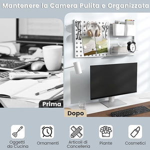Kit 2 Pannelli Portaoggetti da Parete con Mensola Portaoggetti, Kit Combinato di Pannelli Forati, Contenitori Magneti e Ganci, Pannelli Forati Portautensili da Parete, 30,5x30,5 cm