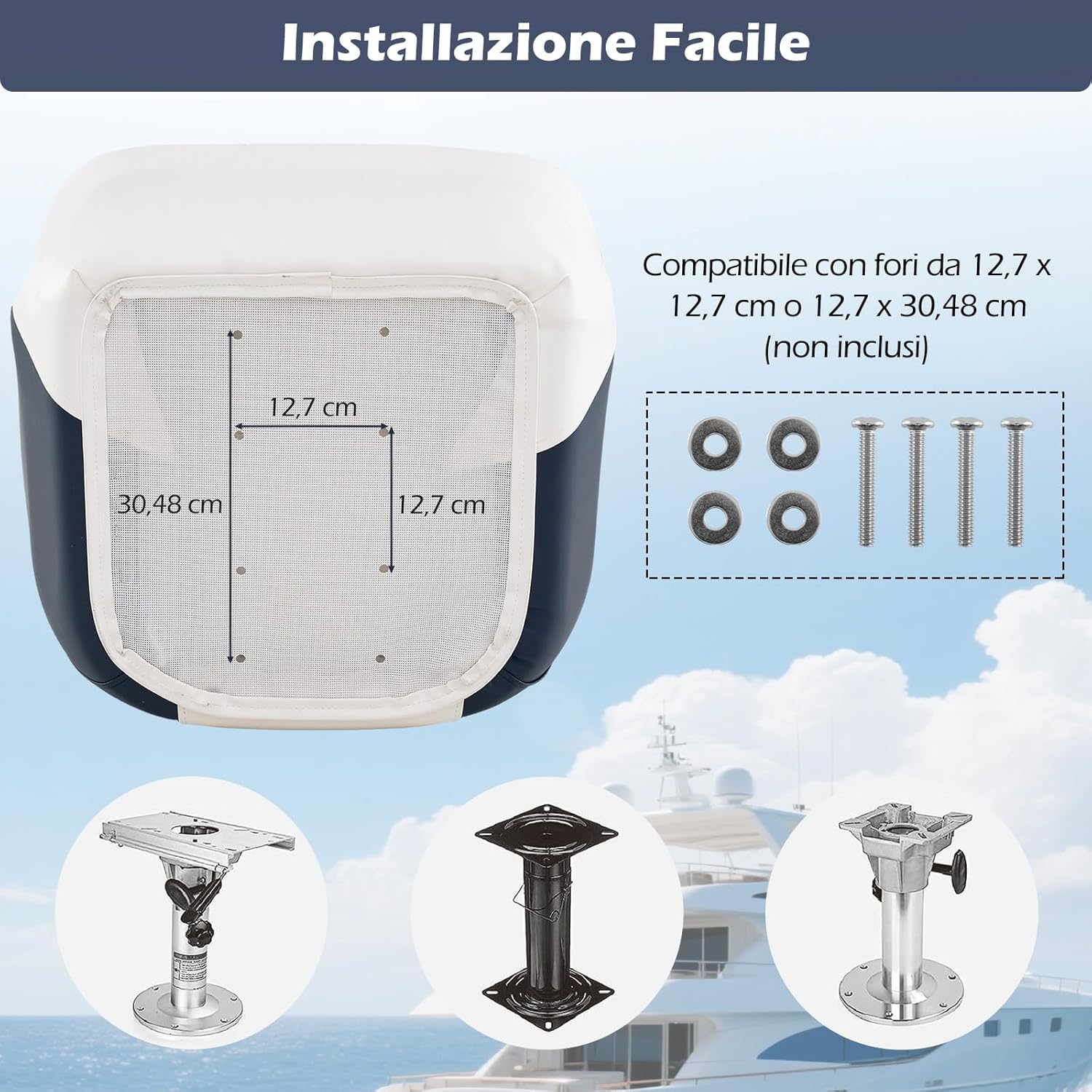 Sedia da Barca, Sedile da Barca con Schienale Avvolgente, Imbottitura Spessa in Spugna, Pelle PVC Impermeabile, Braccioli, Viti di Montaggio, 59 x 55 x 51 cm