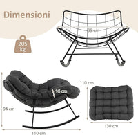 Sedia a Dondolo, Poltrona Relax Ergonomica, Poltrona Sovradimensionato con Cuscino Imbottito, Sedia a Uovo con Struttura Metallica, per Soggiorno Portico Giardino, Portata 205 kg (Grigio)