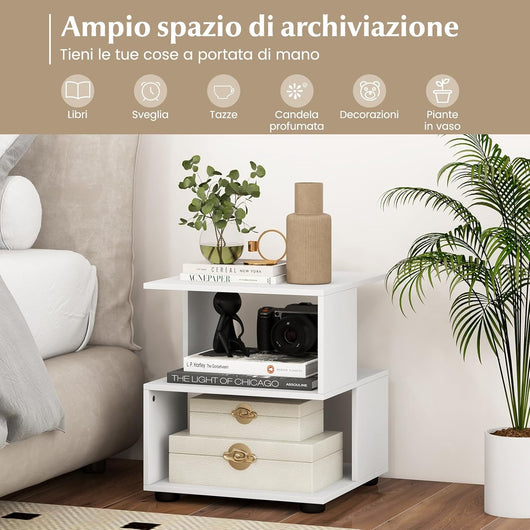 Tavolino da Salotto a 3 Livelli, Tavolino Moderno con Ripiani e Piedini Antiscivolo, Comodino Multiuso per Camera da Letto, Soggiorno, Studio e Ufficio, Bianco