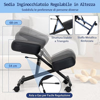 Sedia Ergonomica Inginocchiata con Ruote Universali Bloccabili, Sedia da Ginocchio Regolabile Posturale Struttura in Metallo, Sgabello Ergonomica per Casa e Ufficio, Nero