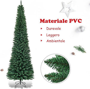 Albero di Natale Slim 150/180/210/240/270 cm, Albero di Natale Artificiale con 220/400/700/1000/1500 Rami e Base in Metallo, Decorazioni Natalizie per Casa e Negozio (270 CM)