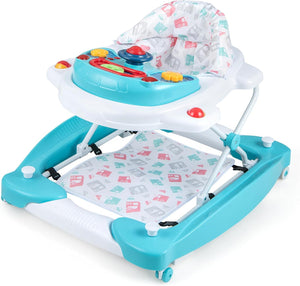 Girello per Bambini 6 in 1, Primi Passi per Neonati con Altezza Regolabile, Sedia a Dondolo per Bambini, Girello Pieghevole con Vassoio Musicale, Cuscino, per Bambini 6+ Mesi (Verde)