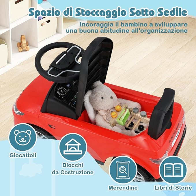 Macchinina Cavalcabile per Bambini, Macchina a Spinta con Clacson, Suoni del Motore e Spazio di Stoccaggio, Auto Giocattolo per Bambini da 1-3 Anni (Rosso)